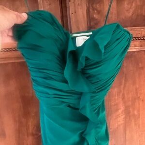 Badgley Mischka Silk Strapless Ruffle Green Dress | Size O | Preowned